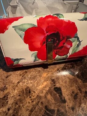 Aldo Red Floral Clutch with Gold Hardware